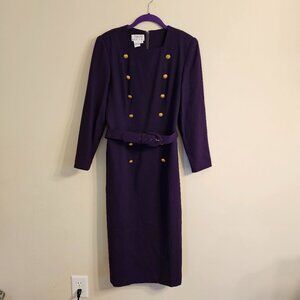 Vintage Women's Talbots‎ Petites Wool Belted Dress Dark Purple 8P Made in USA